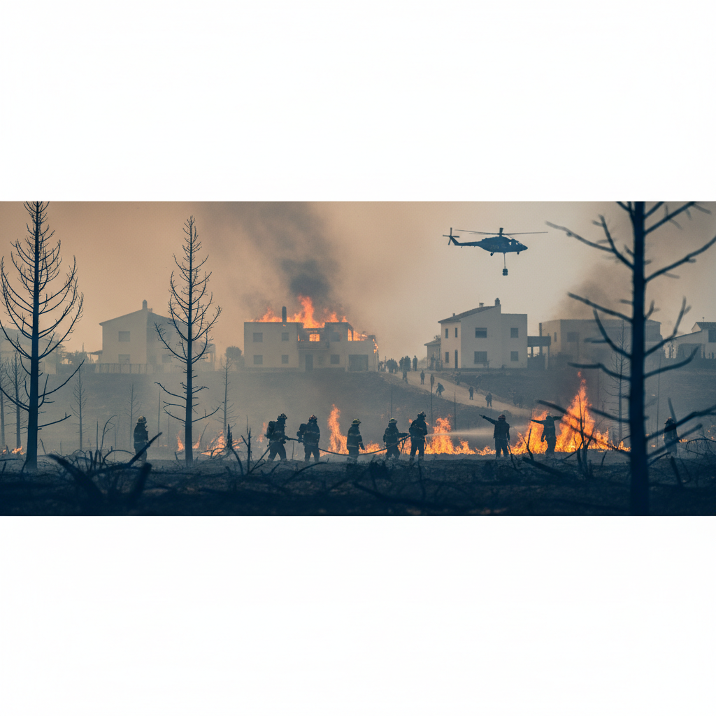 Allvarlig skogsbrand i södra Spanien har krävt minst tolv liv – redaktionell illustration