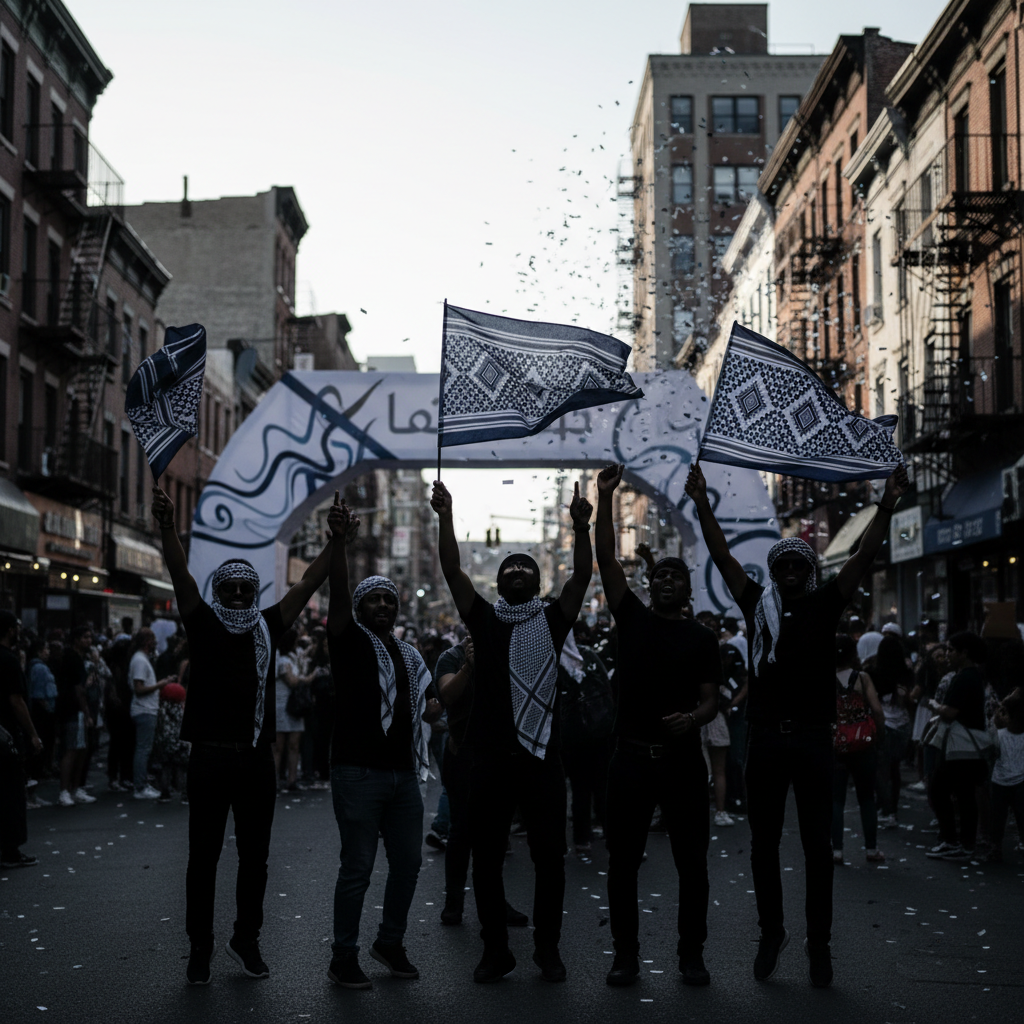 Arabiska fans firar VM-framgångar i New York – redaktionell illustration