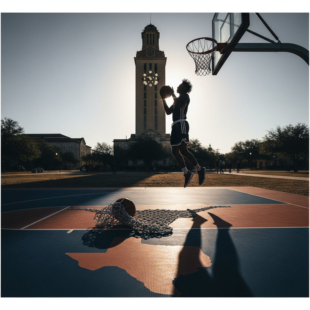 Basketlöftet Marcus Spears Jr. väljer Texas och omklassificerar till 2026 – redaktionell illustration