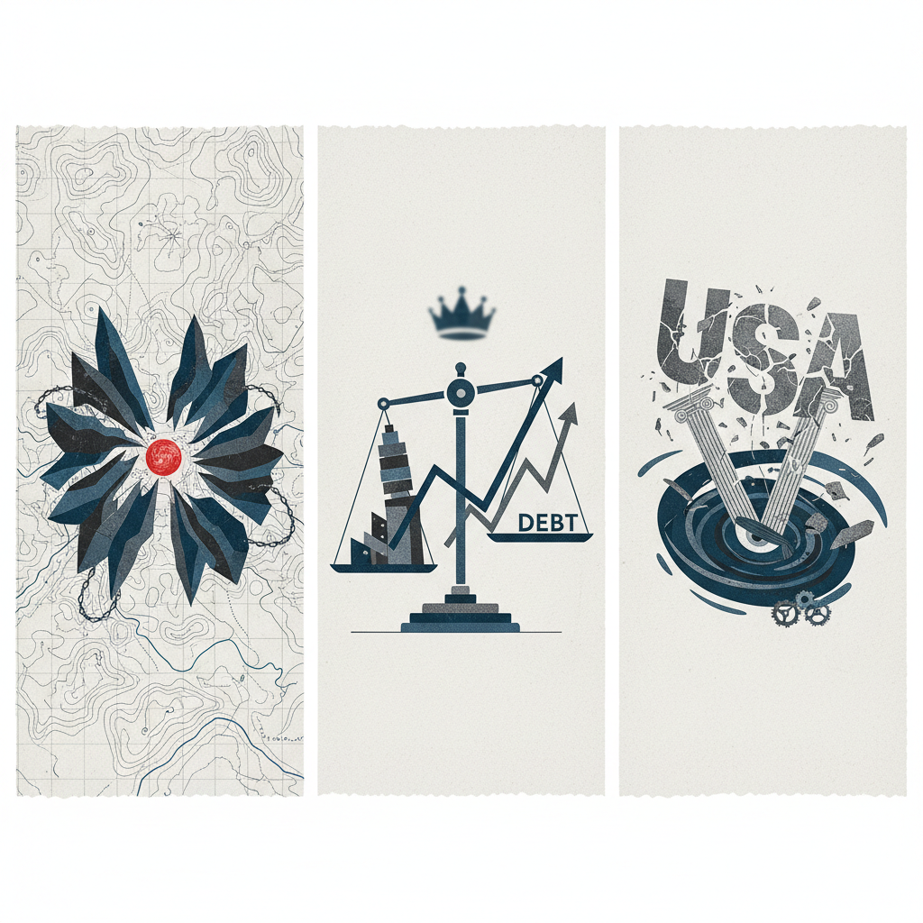 Today's Editorials: Russia's Crackdown, UK's Economic Balancing Act, and US Democratic Erosion – redaktionell illustration