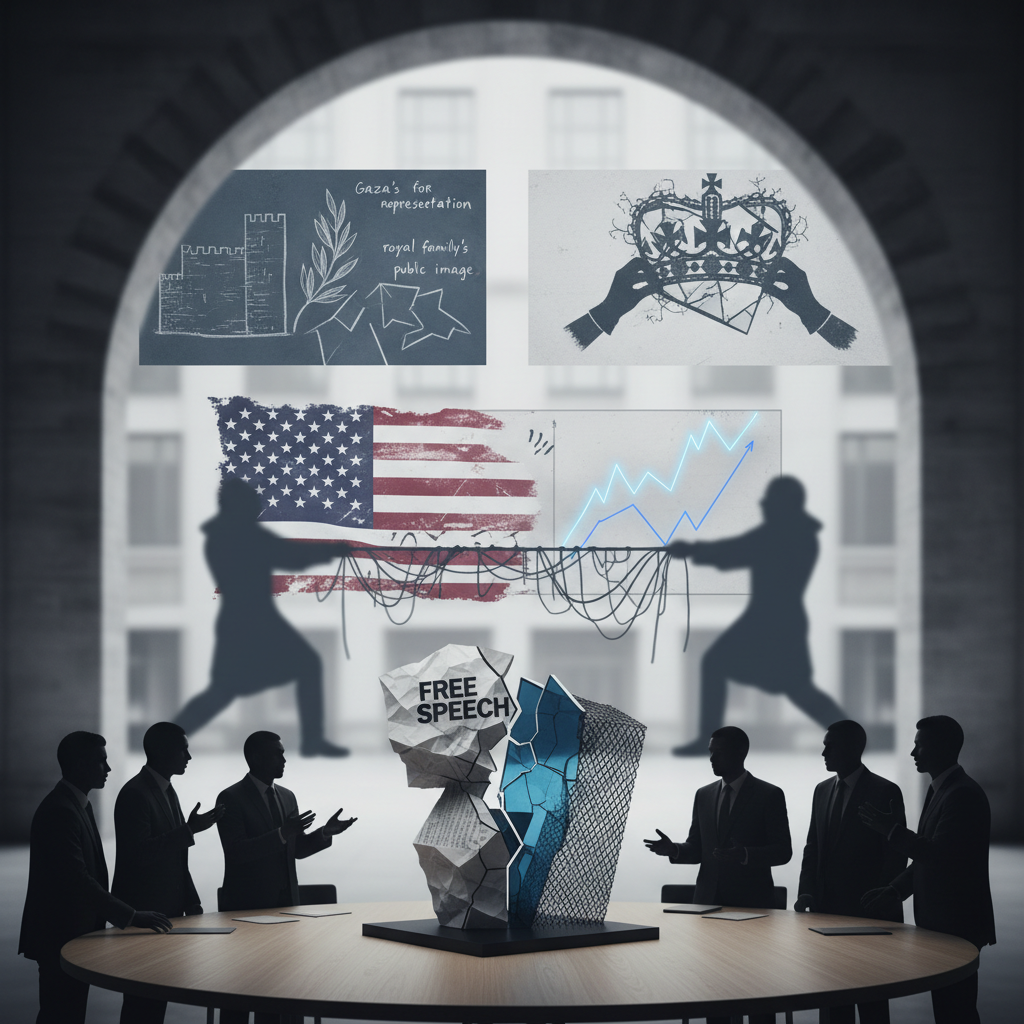 Today's Editorials: Free Speech, US Political Frictions, and Cultural Debates – redaktionell illustration