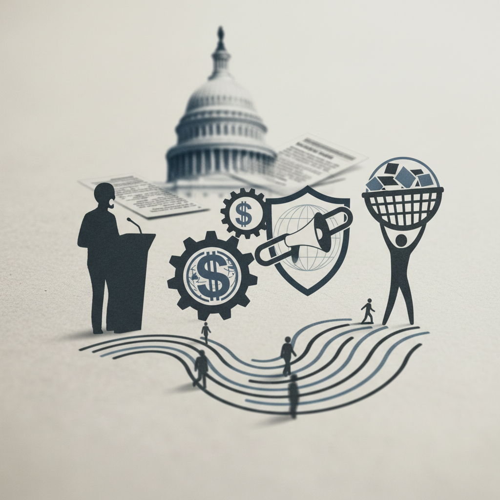Today's Editorials: US Politics, Global Economy, and Societal Shifts – redaktionell illustration