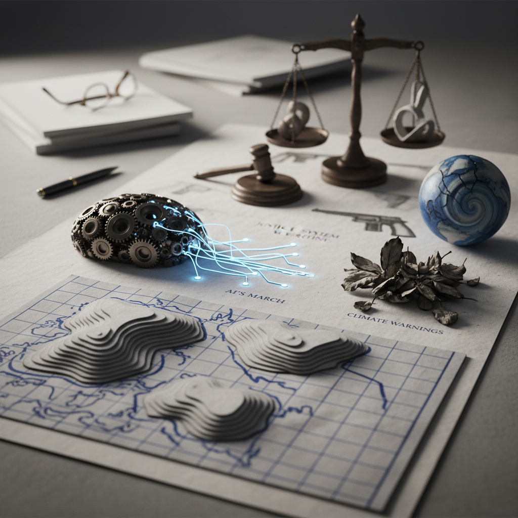 Today's Editorials: AI's March, Climate Warnings, and Justice System Scrutiny – redaktionell illustration