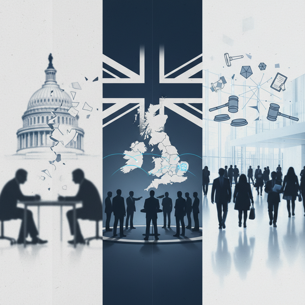 Today's editorials: US political tensions, UK devolution, and societal shifts – redaktionell illustration