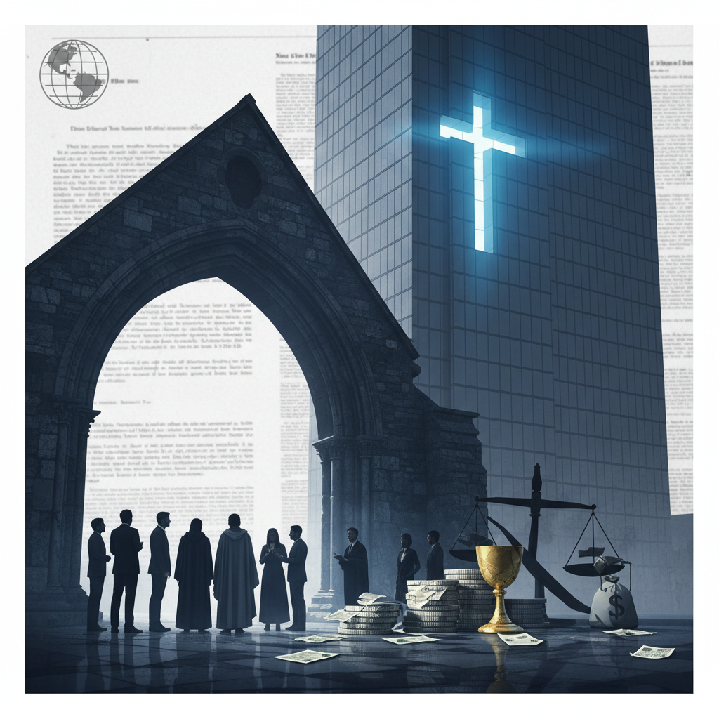 Faith and Finance: The Debate Over Christian Wealth Seminars – redaktionell illustration