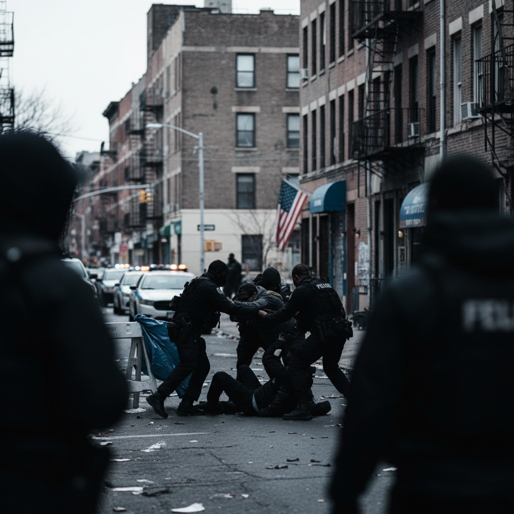 Tensions Rise in New York Following Federal Immigration Shooting – redaktionell illustration