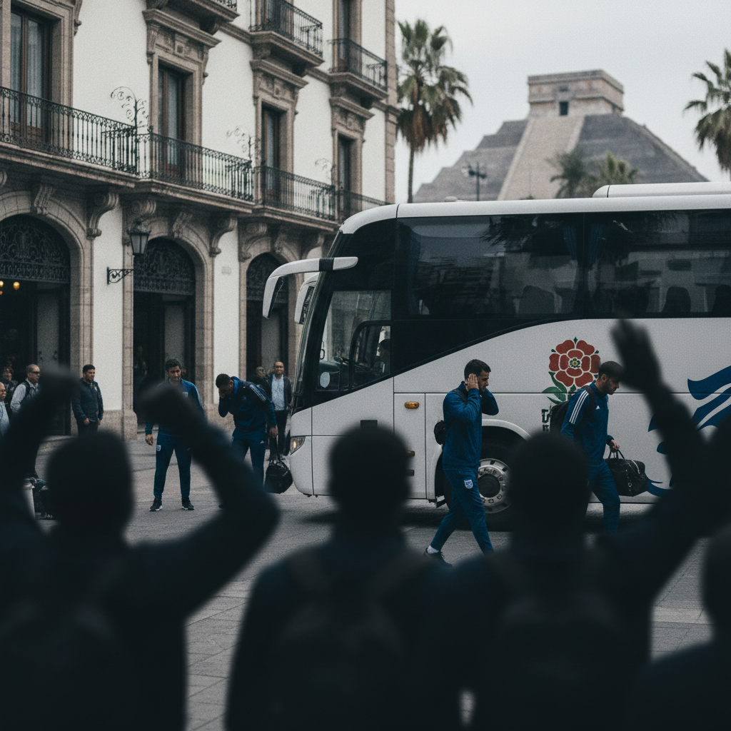 Englands fotbollslag fick burop vid ankomst till Mexiko City – redaktionell illustration