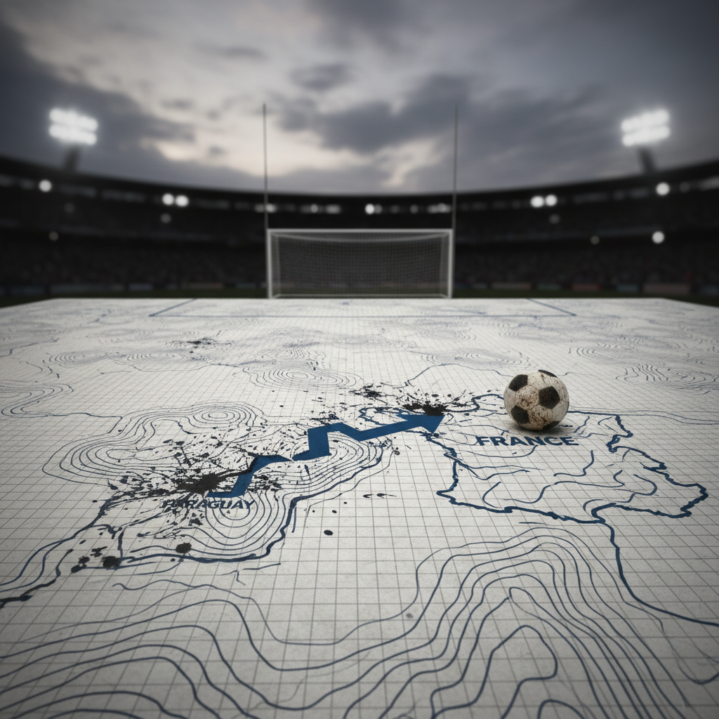 Frankrike besegrar Paraguay efter kontroversiell match i fotbolls-VM – redaktionell illustration
