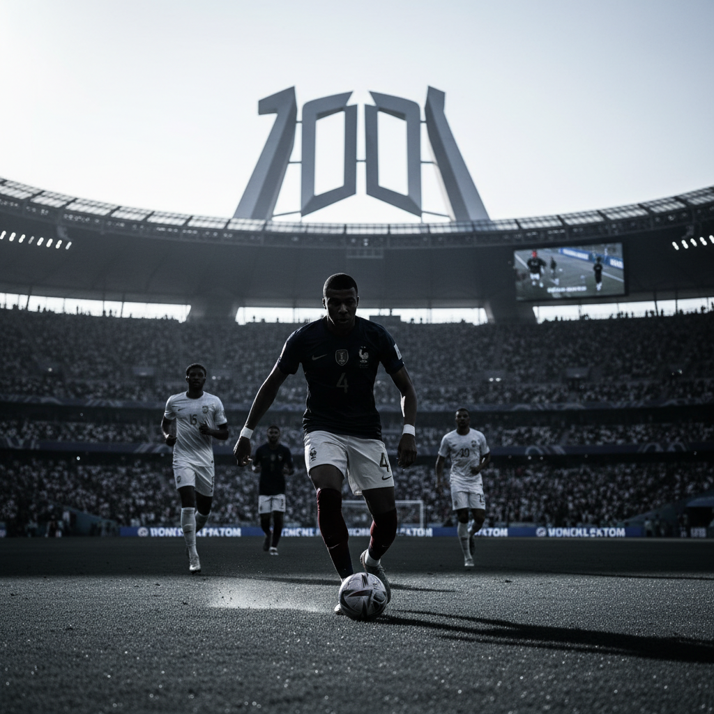 Frankrike möter Irak i VM – Mbappé jagar historisk match – redaktionell illustration