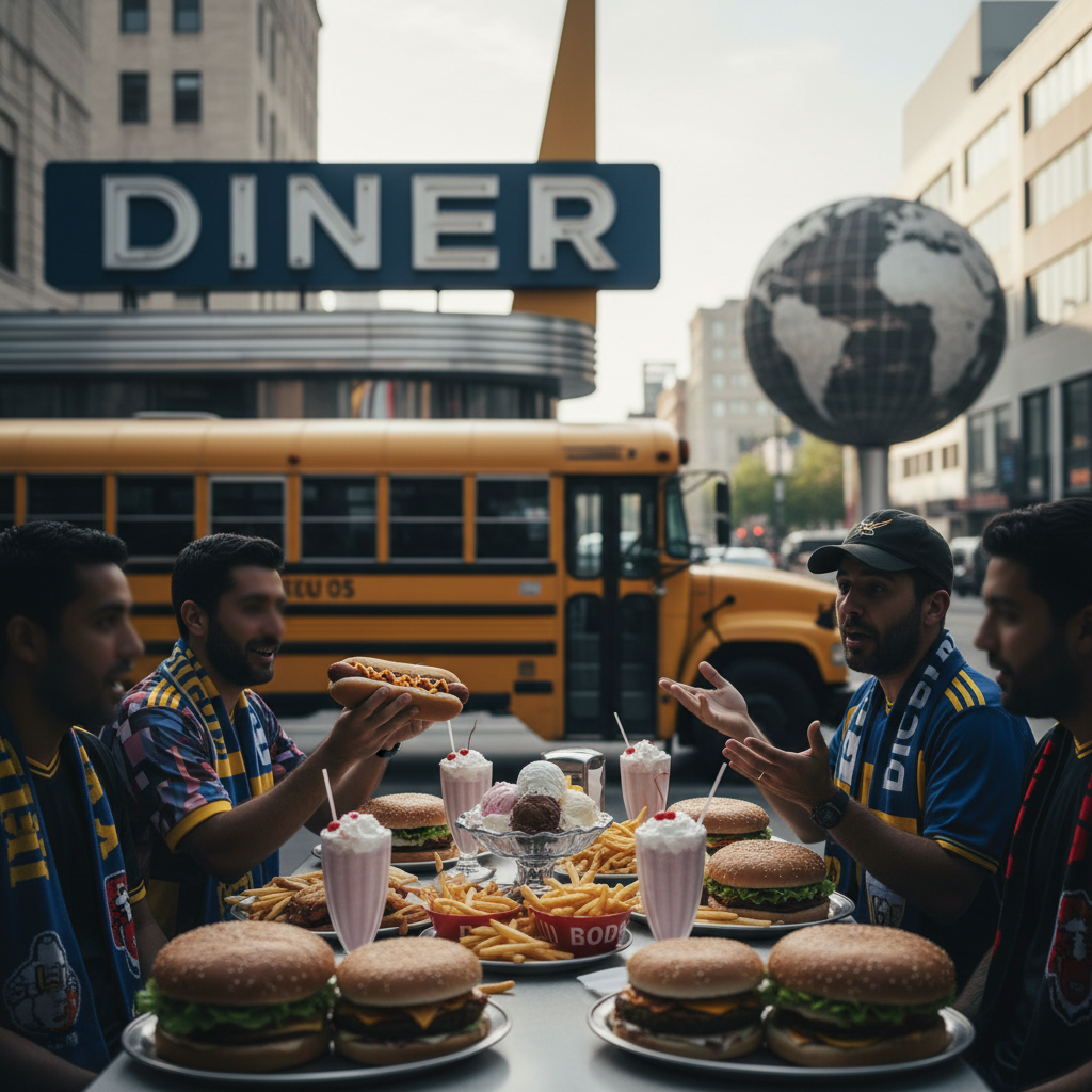 Internationella fotbollsfans upplever amerikansk kultur under VM – redaktionell illustration