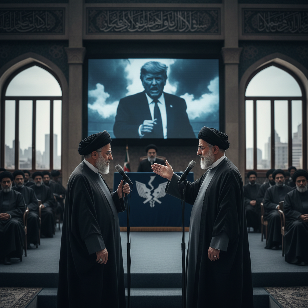 Irans högste ledare Khamenei kommenterar Trumps agerande – redaktionell illustration