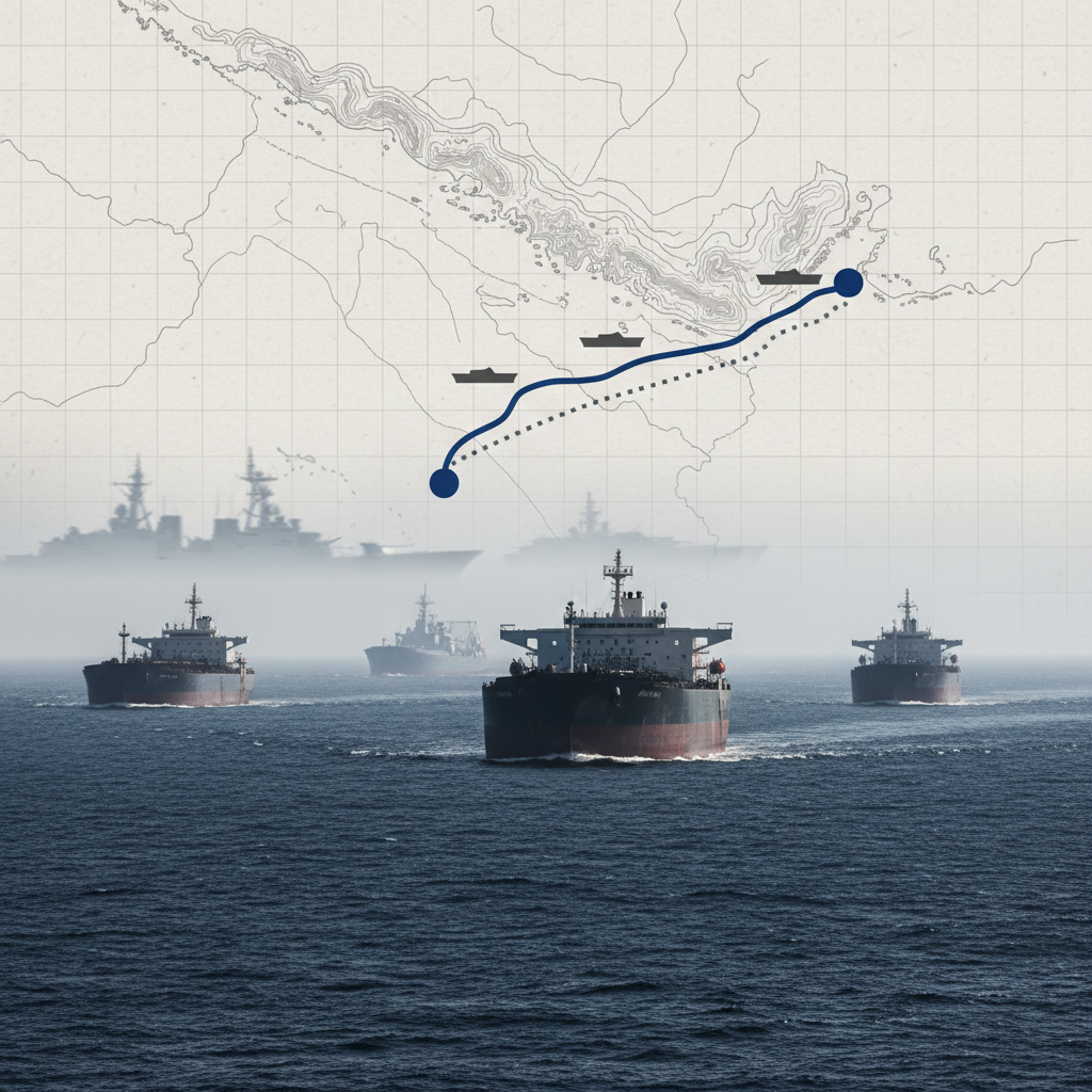 Iranska tankfartyg passerar USA:s blockadlinje inför avtal – redaktionell illustration
