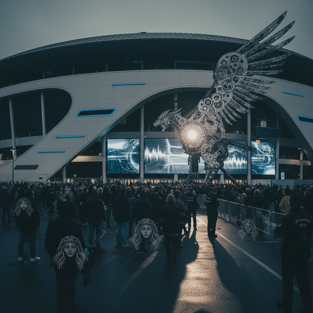 Iron Maiden inför mobilfritt område vid Pariskonsert – redaktionell illustration