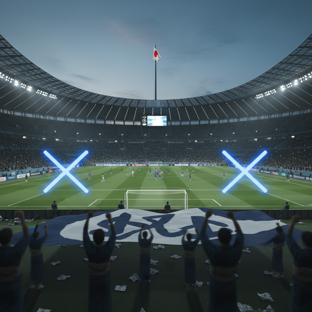 Japan besegrar Tunisien med 4-0 och säkrar gruppsegern i VM – redaktionell illustration