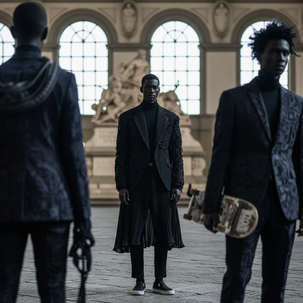 Kei Ninomiyas oväntade debut inom herrkläder på Pitti Uomo – redaktionell illustration