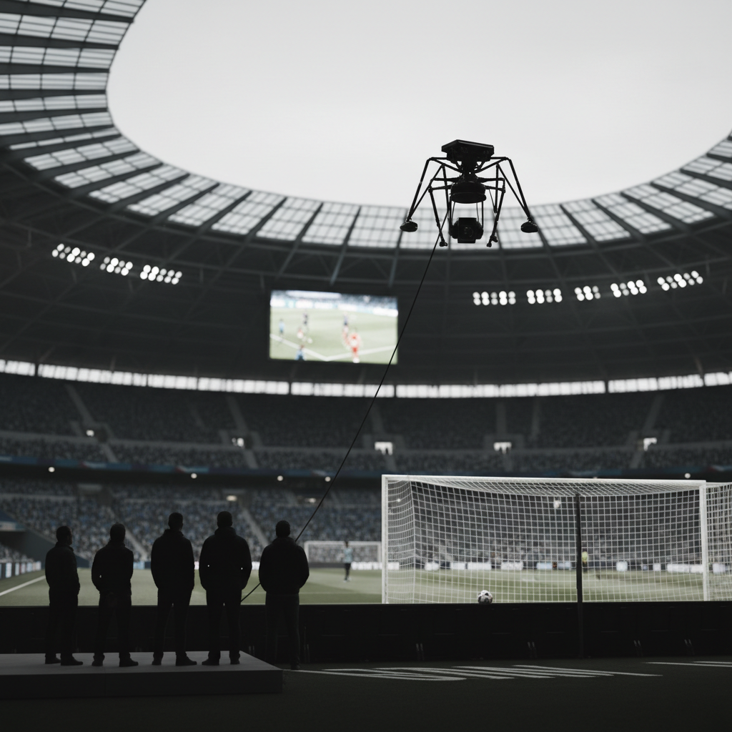 Kontrovers kring spidercam vid Englands VM-mål mot Norge – redaktionell illustration