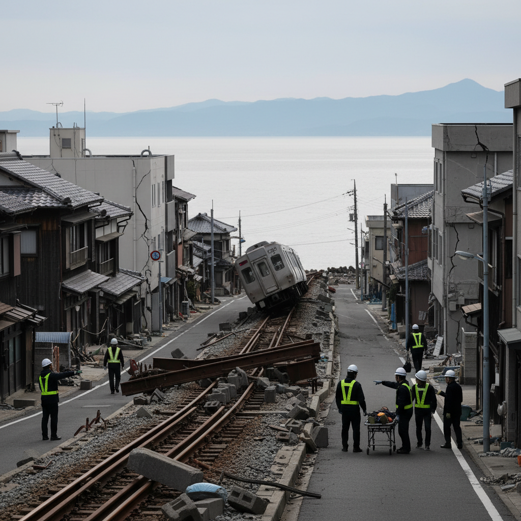 Kraftigt jordskalv skakar nordöstra Japan – inga tsunamivarningar utfärdade – redaktionell illustration