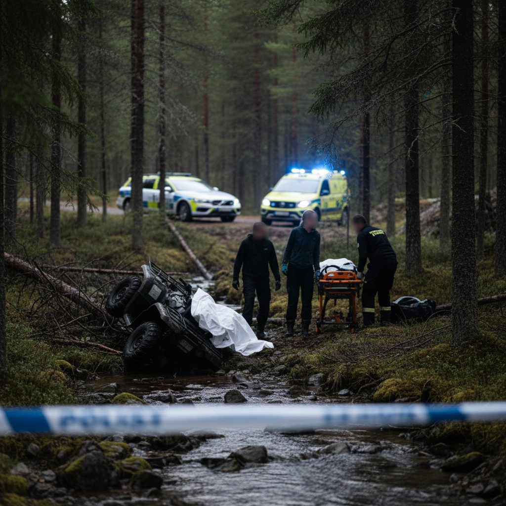 Man död i fyrhjulingsolycka i Nordanstig – kvinna allvarligt skadad – redaktionell illustration