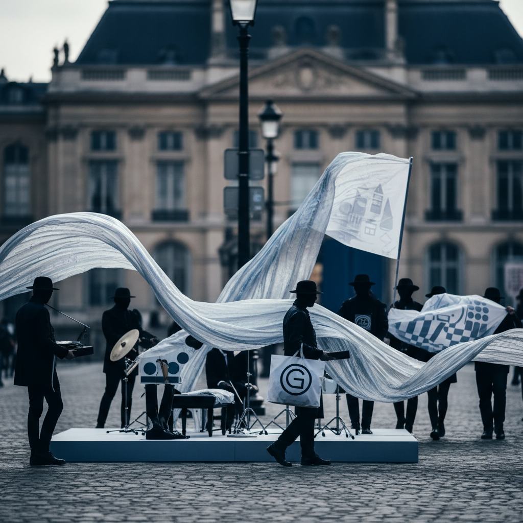 Musikaliska samarbeten präglar modeveckan i Paris sommaren 2027 – redaktionell illustration