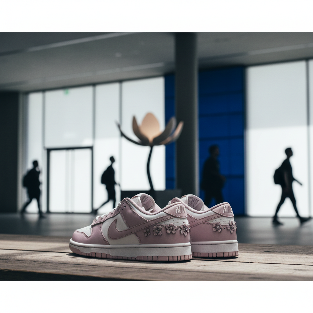 Nike Dunk Low SE "Pink Rise" med nitarbeten släpps våren 2026 – redaktionell illustration
