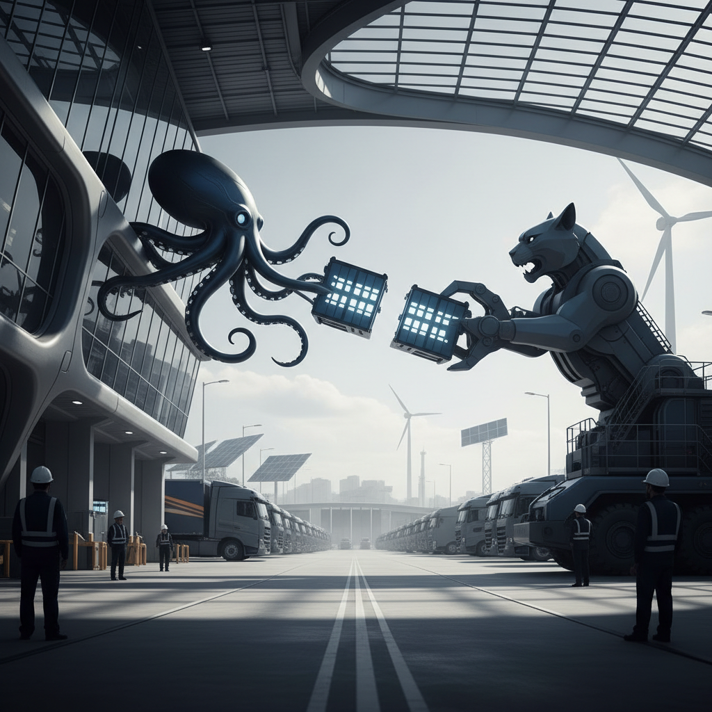 Octopus och CATL ingår samarbete för batteribytesstationer till ellastbilar i Europa – redaktionell illustration