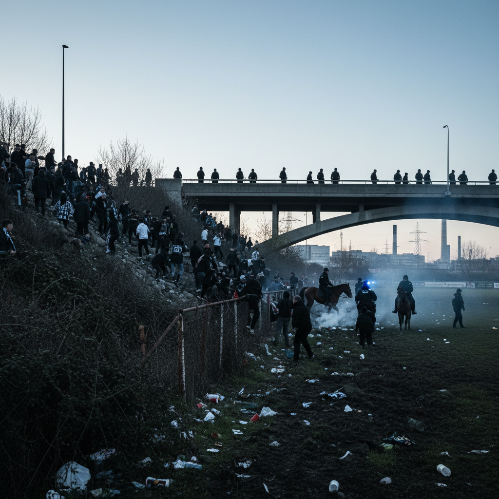 Polisingripande efter fotbollsmatch: Fans valde separat väg – redaktionell illustration