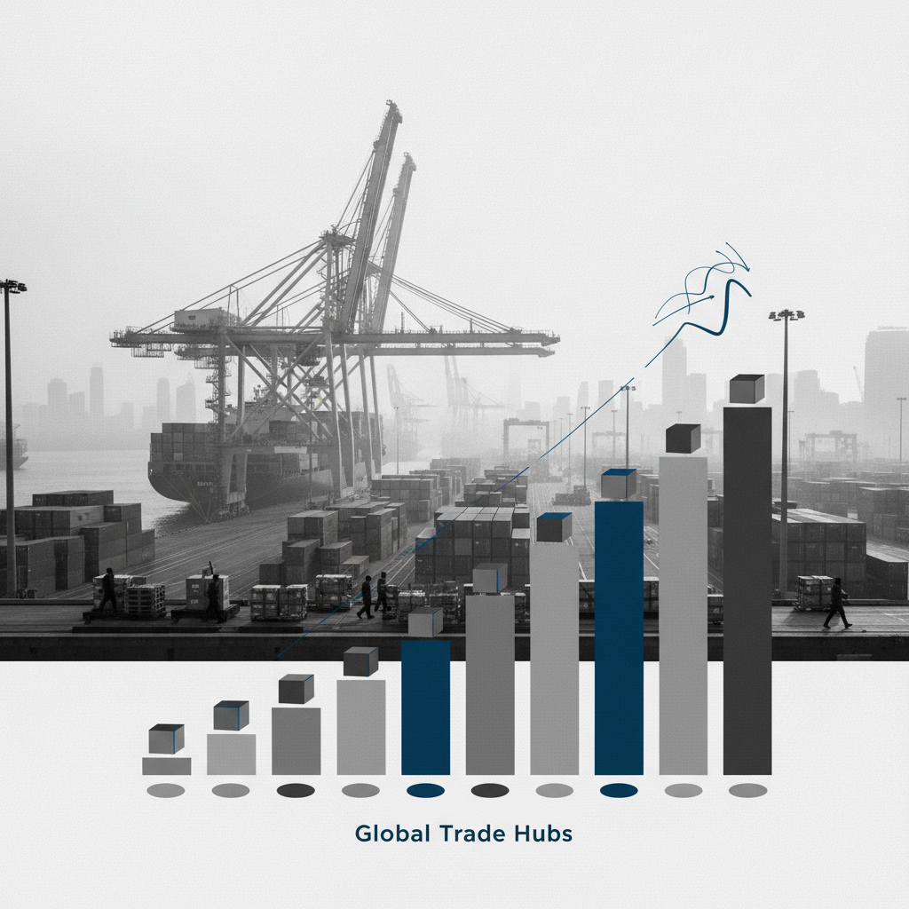 Global Trade Hubs: Ranking the 10 Busiest Container Ports in the World – redaktionell illustration