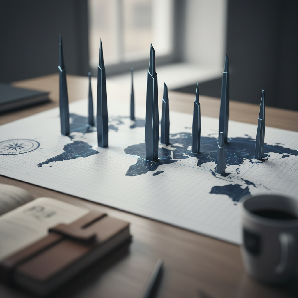 The World's 10 Tallest Buildings: A Map of Global Economic Ambition – redaktionell illustration