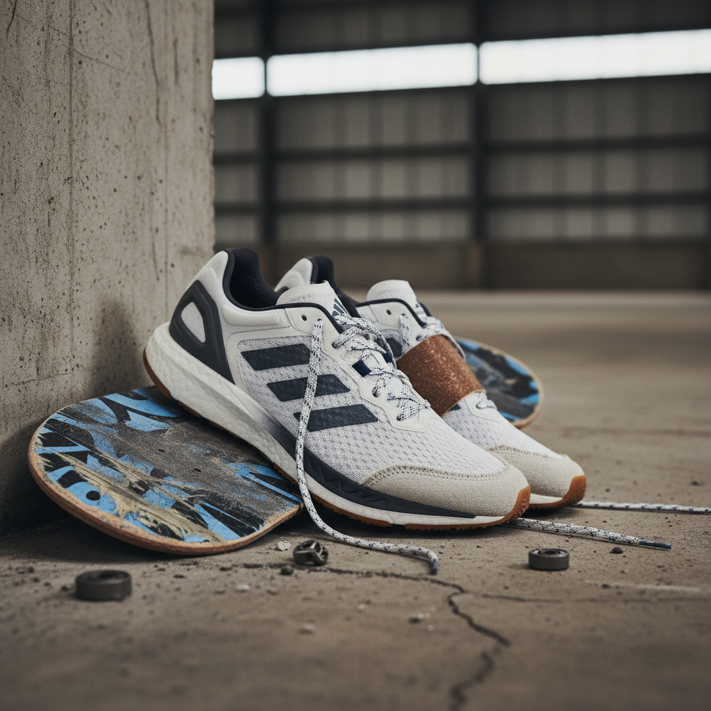 Satisfy och Adidas släpper löparsko med skateboard-inspiration – redaktionell illustration
