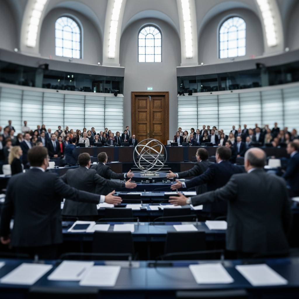 ”Skicka hem dem”-rop i EU-parlamentet efter omröstning om migrationslag – redaktionell illustration