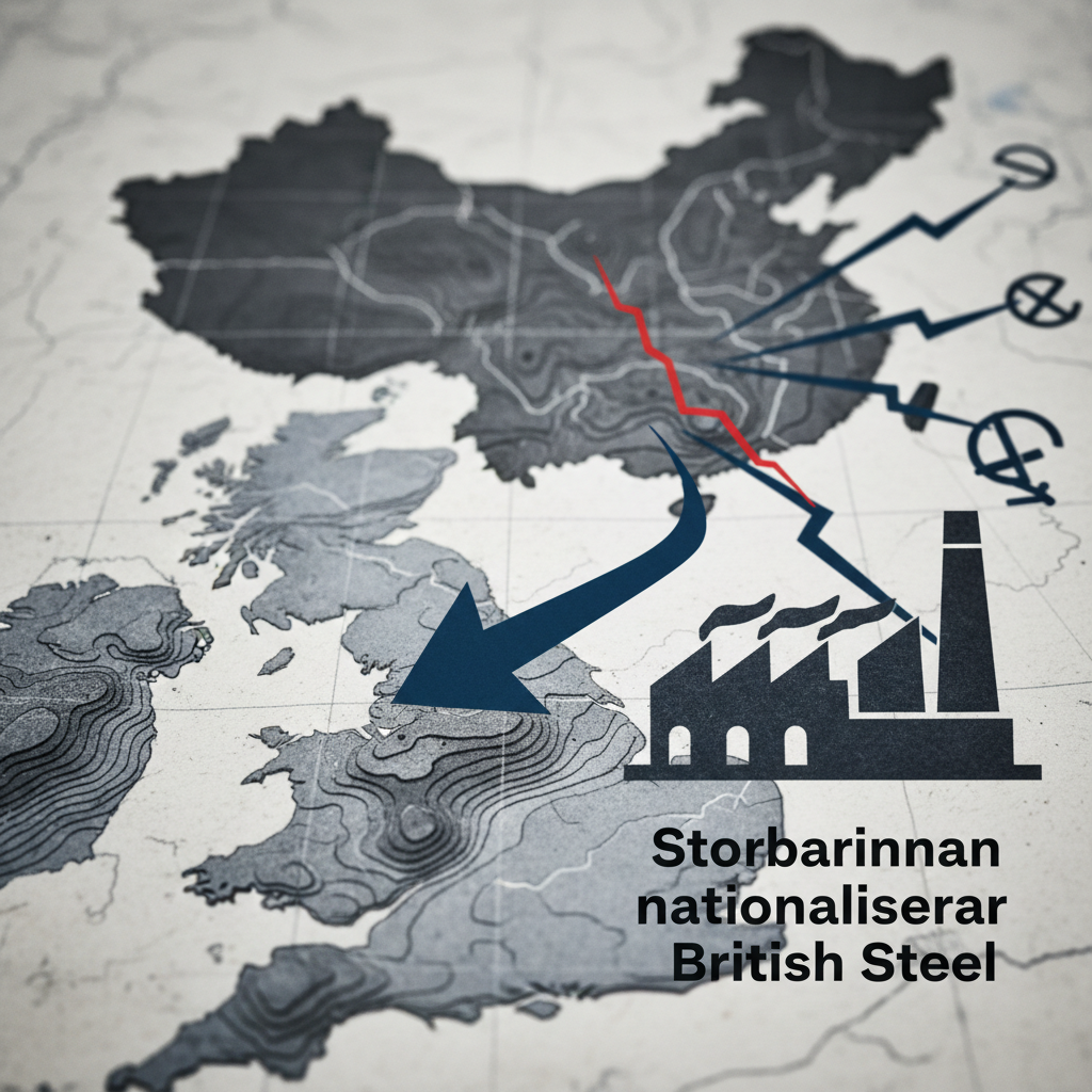 Storbritannien nationaliserar British Steel – Kina uttrycker starkt missnöje – redaktionell illustration