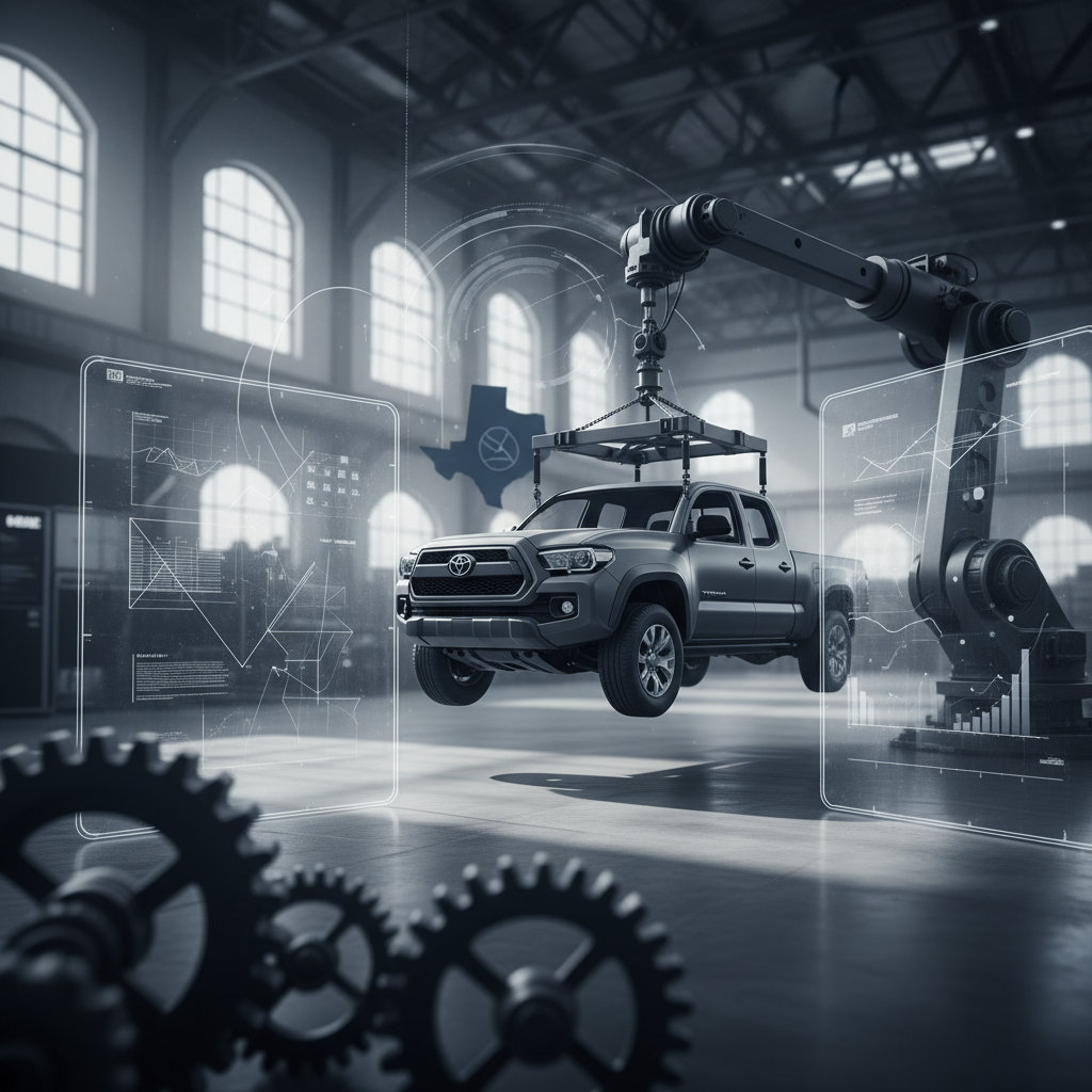 Toyota flyttar Tacoma-produktion till Texas: Tariffer och USMCA-avtal påverkar – redaktionell illustration