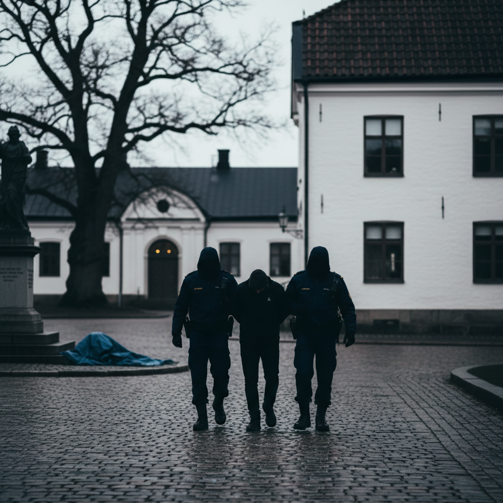 Tre gripna efter dödsfall i Strängnäs – redaktionell illustration