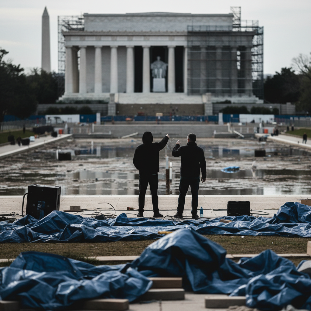 Trump anklagar "hemska vandaler" för sabotage vid Lincolnmonumentet – redaktionell illustration
