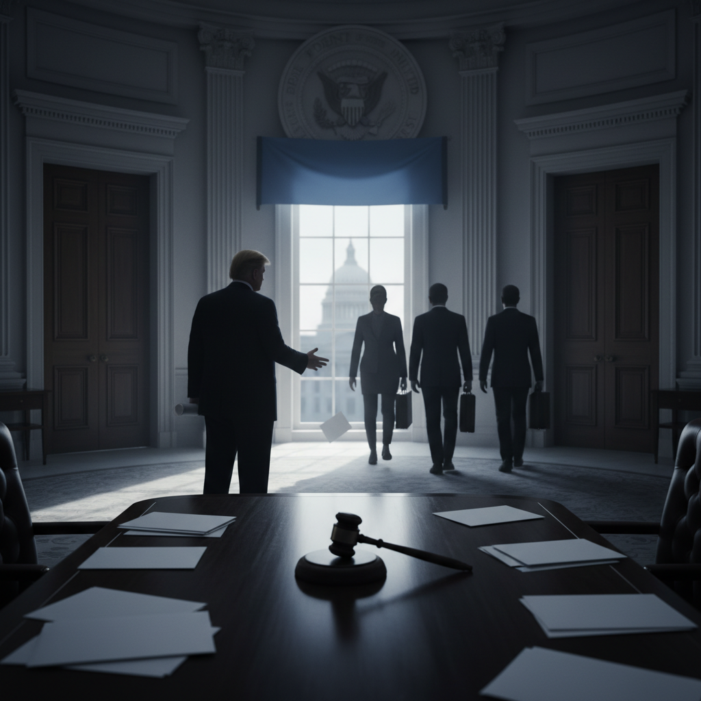 Trump avskedar ledamöter i valkommission inför mellanårsval – redaktionell illustration