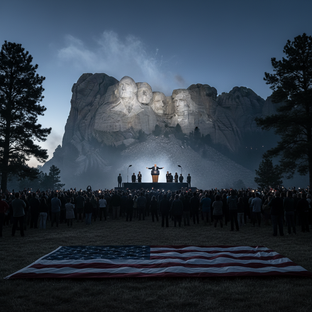 Trump firade nationaldagen med tal vid Mount Rushmore – redaktionell illustration