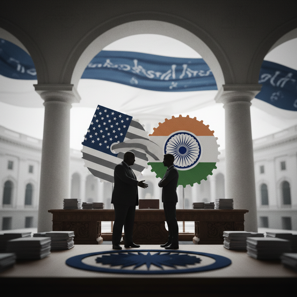 Trump indikerar nära förestående handelsavtal med Indien – redaktionell illustration