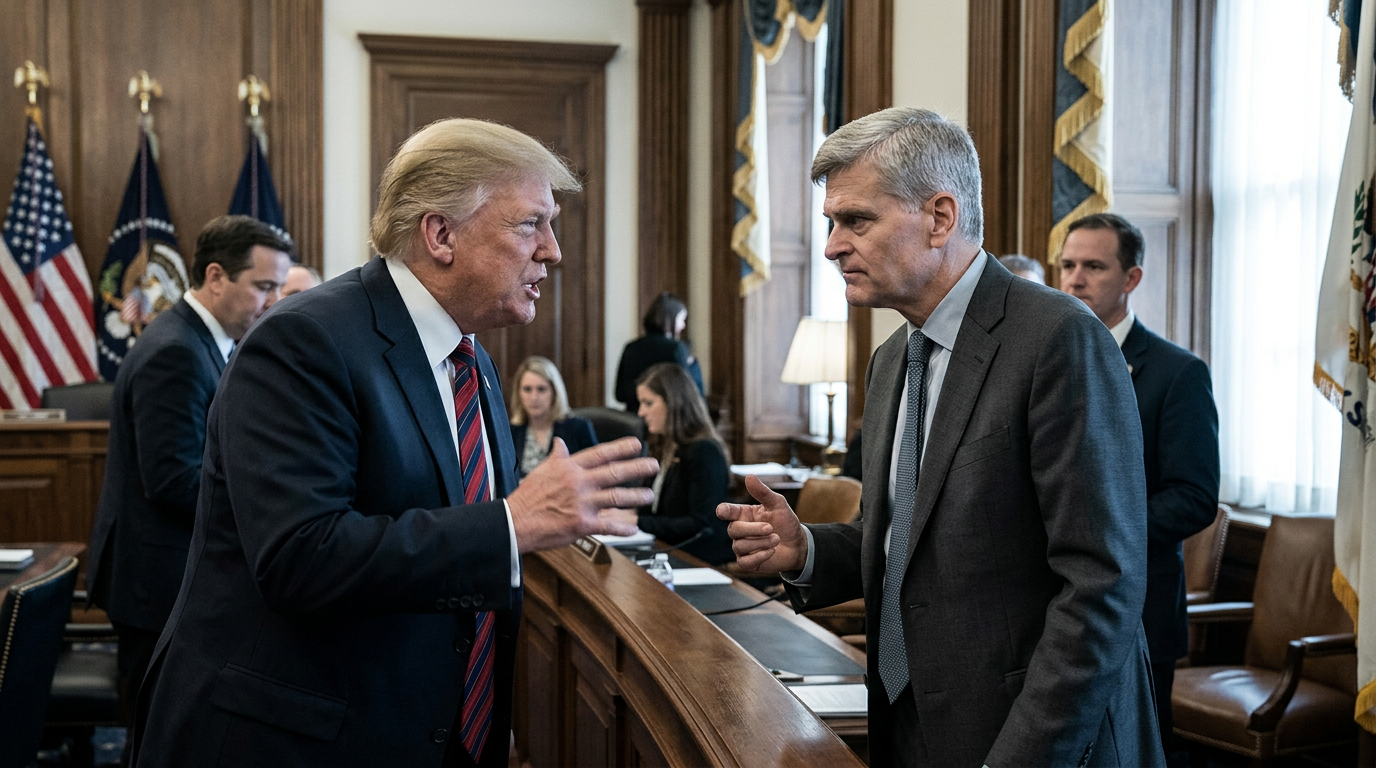 Trump och Cassidy i upprört ordväxling under senatsmöte – redaktionell illustration