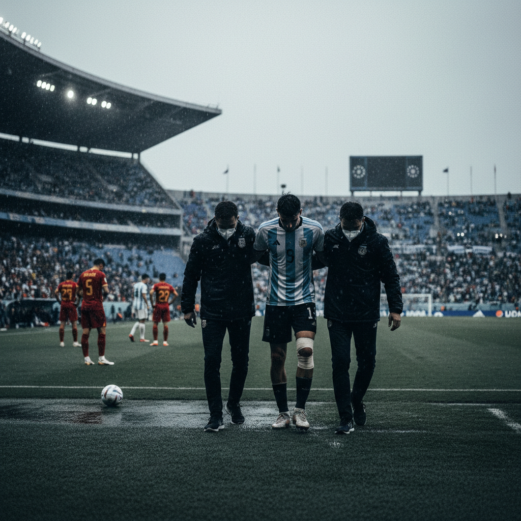 Uruguays Ugarte skadad i VM-match – väntas bli borta en längre tid – redaktionell illustration
