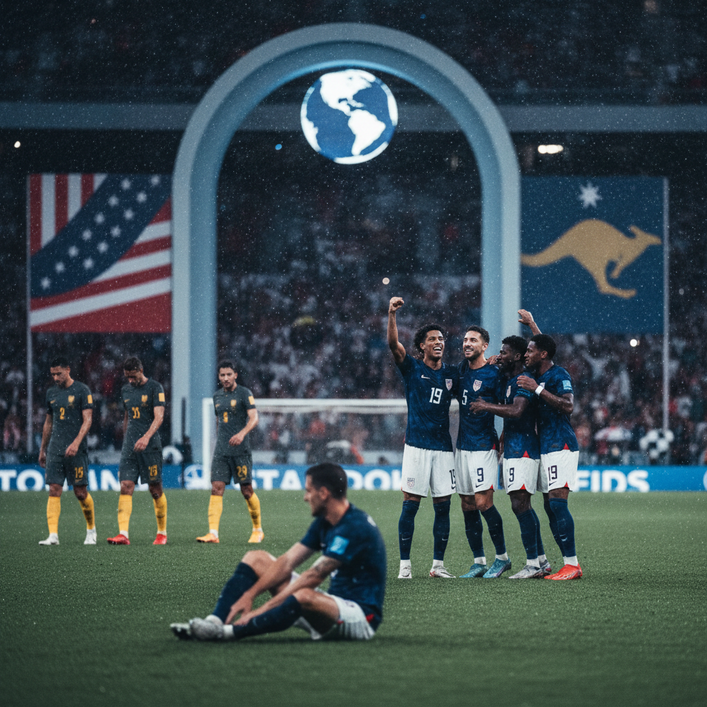 USA besegrar Australien och går vidare i fotbolls-VM – redaktionell illustration