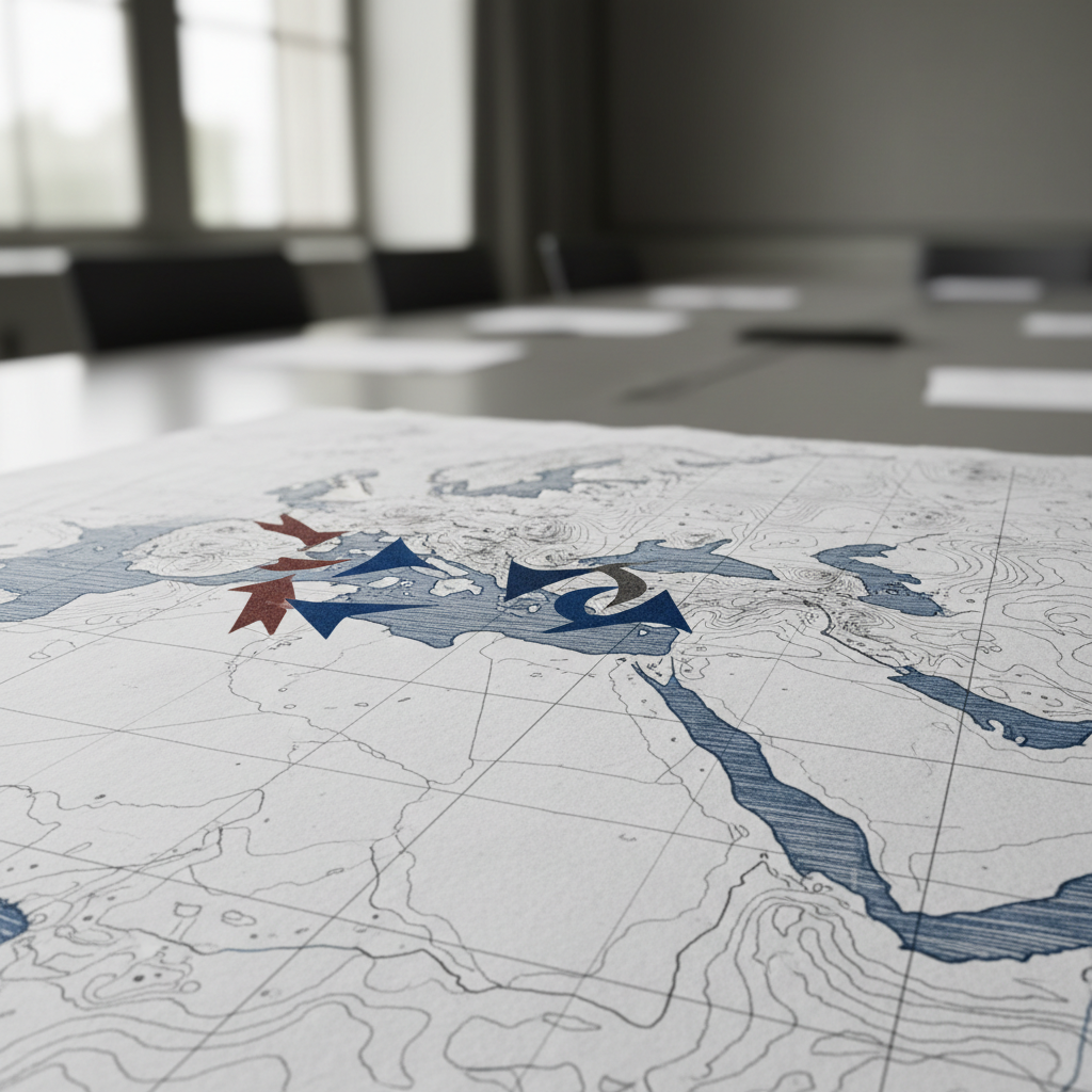 USA och Iran i samtal om Hormuzsundet och regionala konflikter – redaktionell illustration