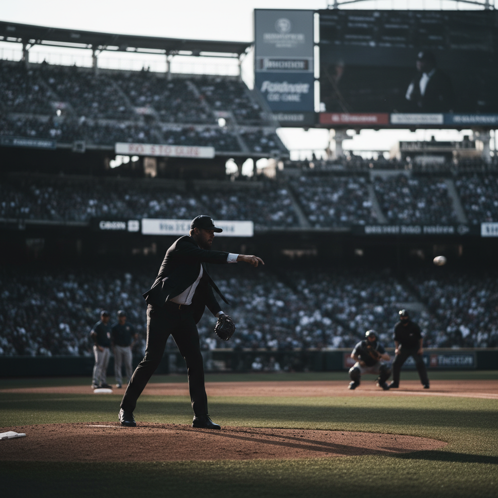 USMNT-tränaren Mauricio Pochettino kastade första pitch i MLB-match – redaktionell illustration