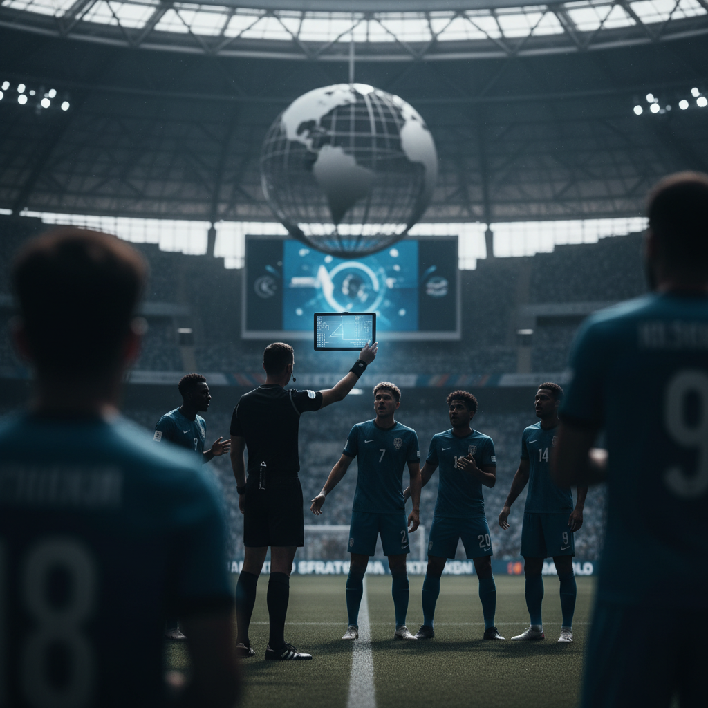 VAR-granskning ifrågasätter domslut i fotbolls-VM – redaktionell illustration