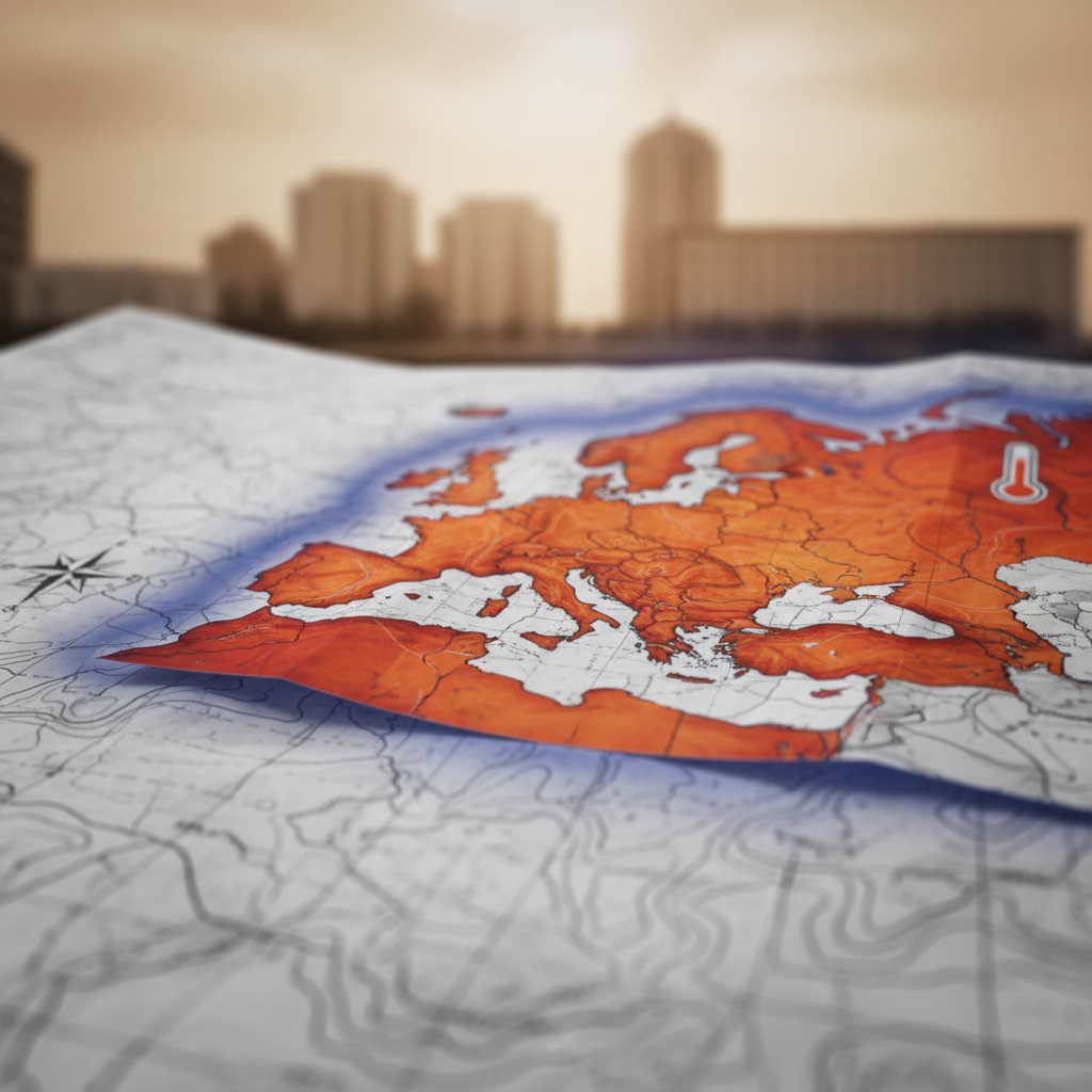 Väst- och Centraleuropa drabbat av intensiv värmebölja, myndigheter höjer beredskapen – redaktionell illustration