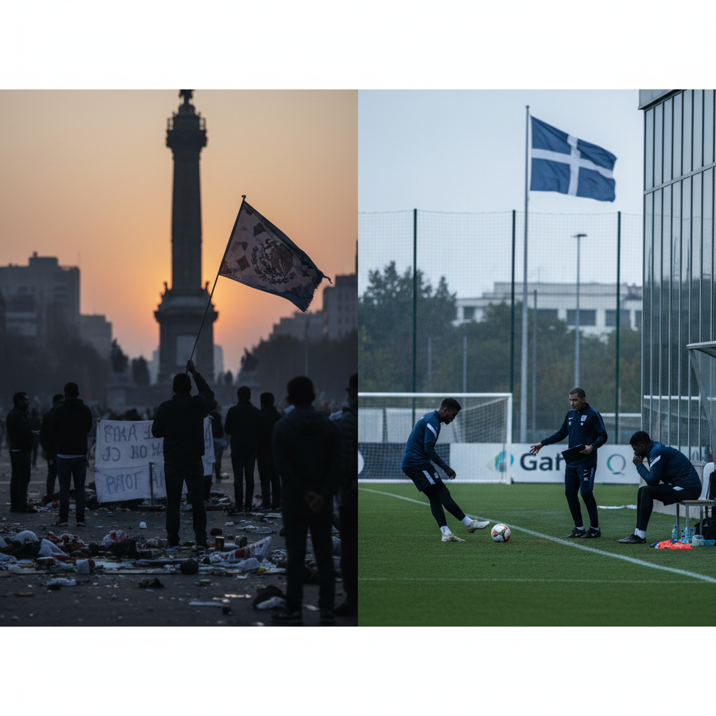 VM 2026: Mexiko firar trots tragedi, England förbereder sig för åttondelsfinal – redaktionell illustration