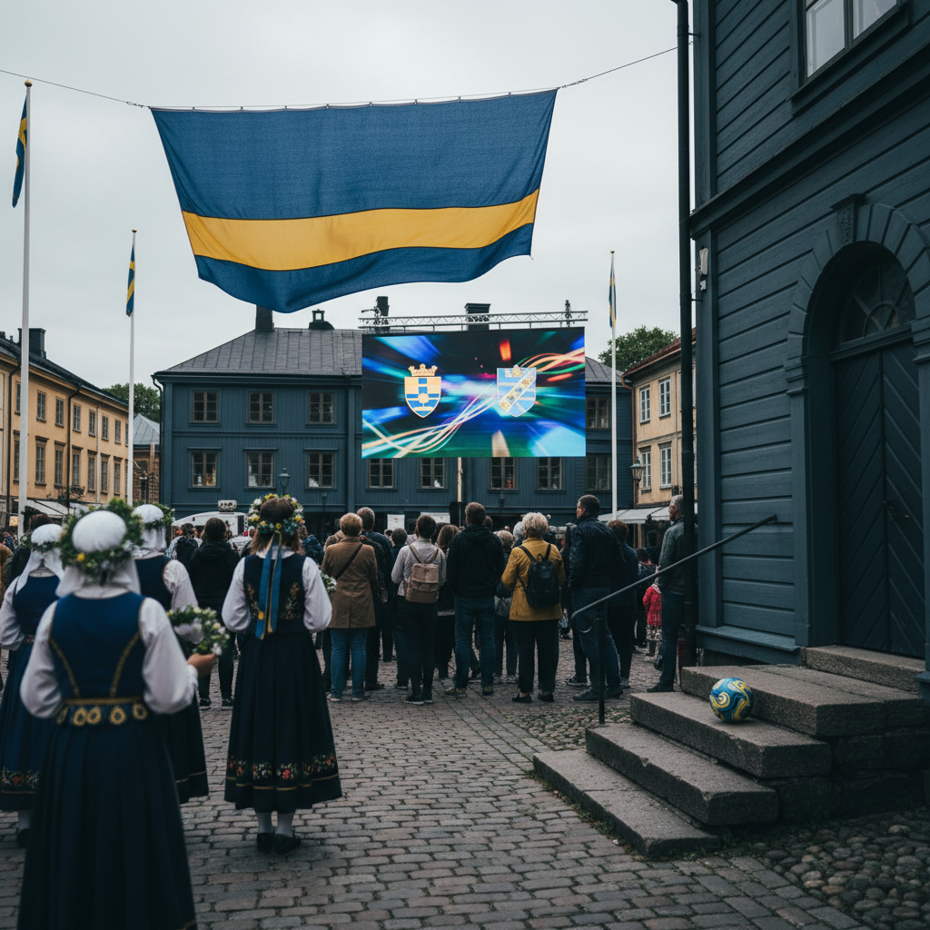 VM-feber sprider sig inför Sverige–Nederländerna på midsommardagen – redaktionell illustration
