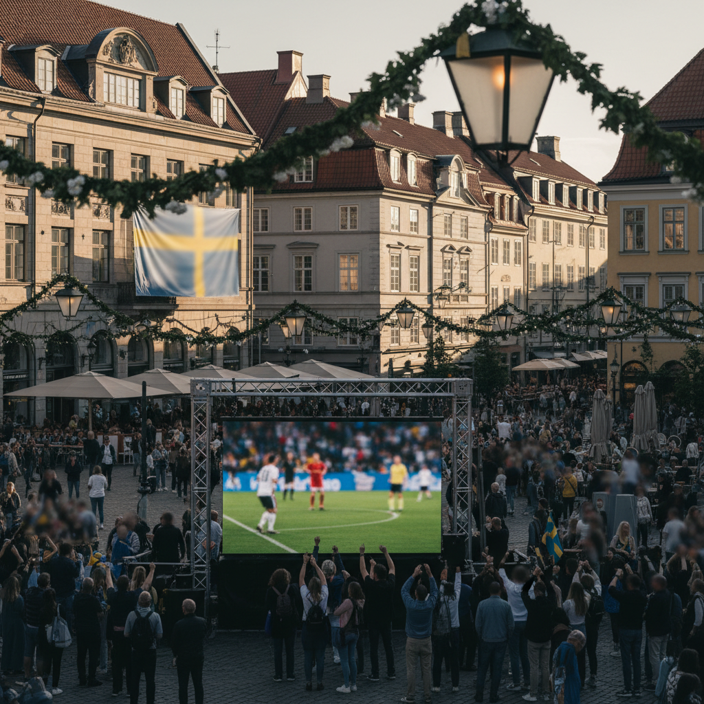 VM-yra i Helsingborg inför Sveriges midsommarmatch – redaktionell illustration